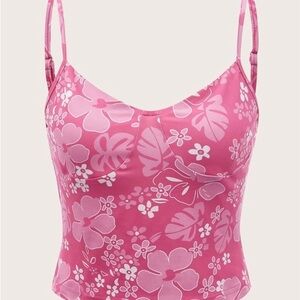 Pink Flower Summer Crop Tank Cute